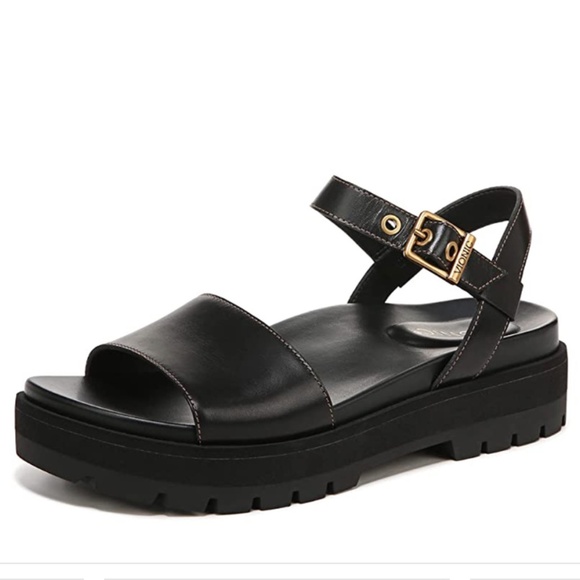 Vionic Jamie Platform Sandals 10 Black Leather Retro 90s Y2K Witchy Fairy Grunge - Picture 1 of 10